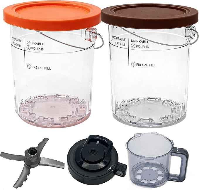 Replacement Paddle, Outer Bowl with Lid,2pcs Pint with Lid, compatible with Ninja Creami Ice Cream Maker: NC500, NC501, NC501H, NC501HBL and NC501HGN Series