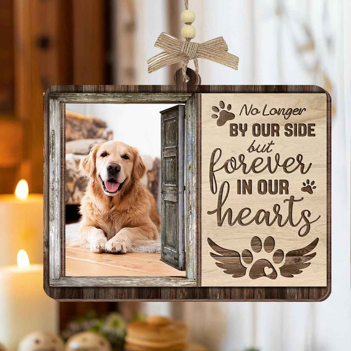Dog Photo Frame Memorial Ornaments, Personalized Ornaments for Pet Loss Sympathy Gift, Memorial Picture Frame Ornament for Hanging Decor, Loss of Dog Customized Gifts
