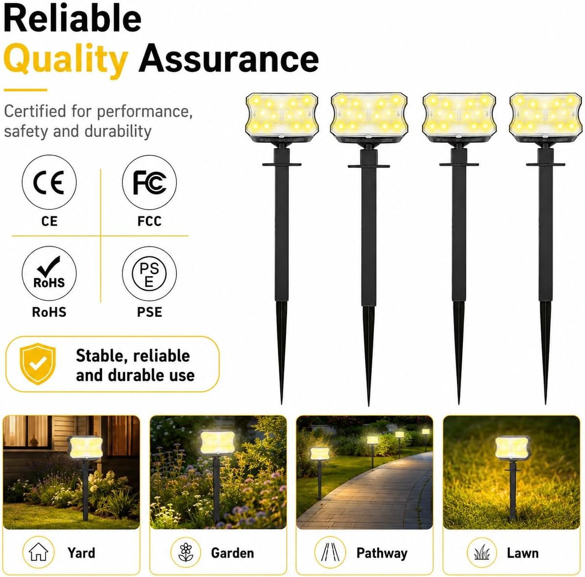 Solar Lights Outdoor, 4 Pack Solar Spot Lights with 60 LEDs, 3 Lighting Modes, Warm White Solar Landscape Lights, IP67 Waterproof Outdoor Lights for Yard, Garden, Pathway, Lawn
