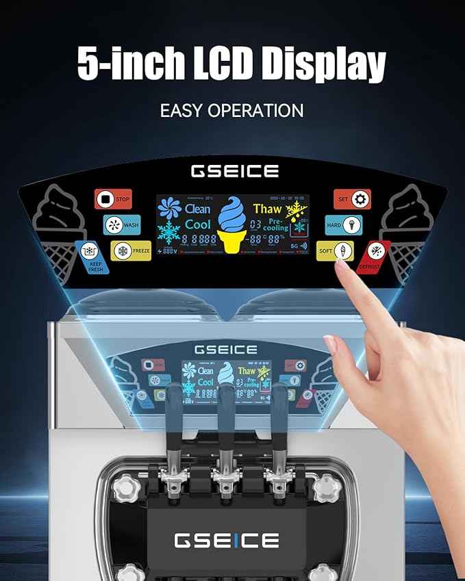 Commercial Ice Cream Maker, 6.8-8.4 Gal/H, 2 * 8L Hopper 110V Countertop Soft Serve Ice Cream Machine, 3 Flavors Puffing Alarm Pre-Cooling For Shops Cafes Dessert Stores, Auto Clean & Touch Screen