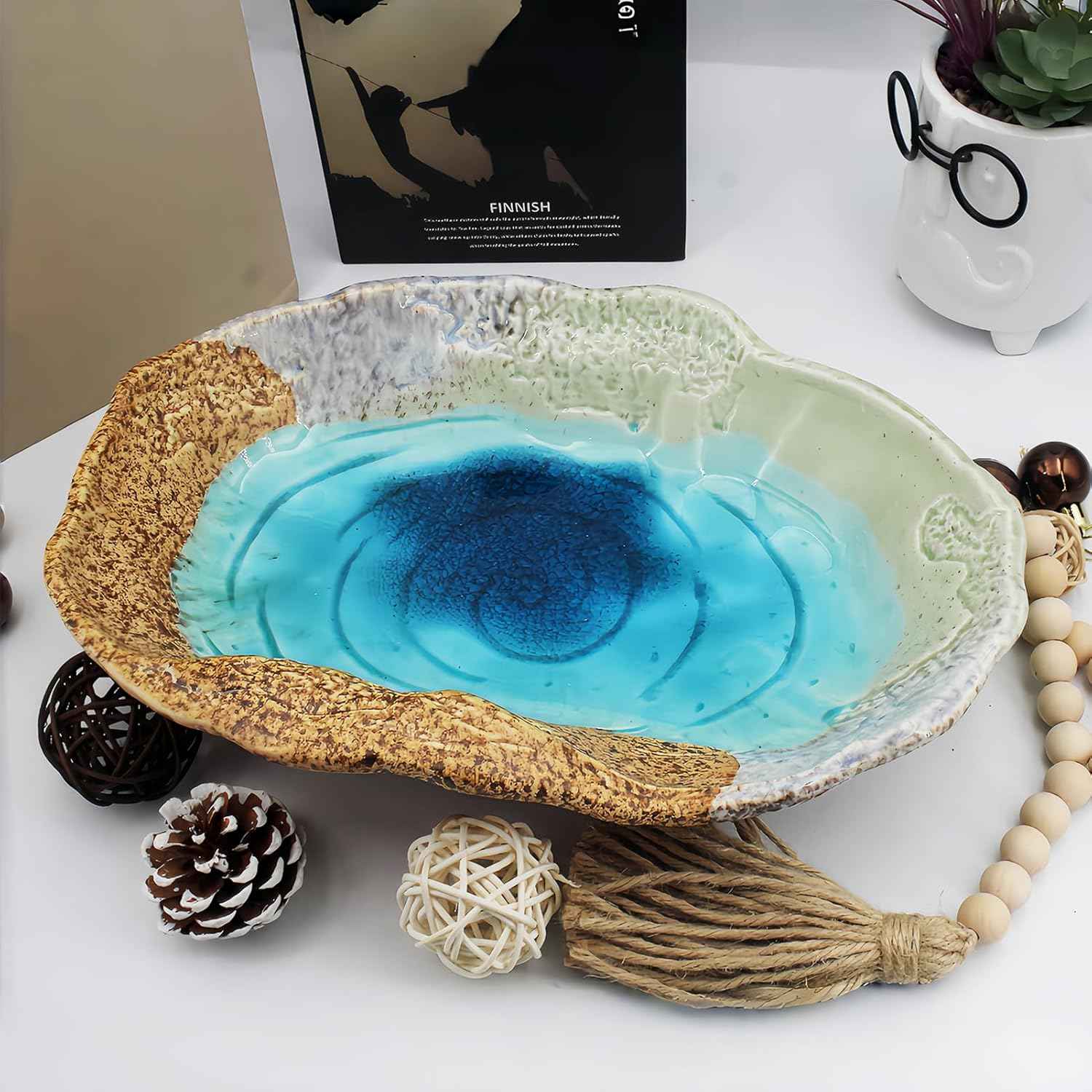 Fruit Bowl,12" Decorative Bowl,Ceramic Christmas Bowl,Jewelry and Key Holder for Modern Farmhouse Décor,Room Decor,Entryway Decor Bowls