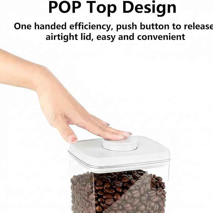 12 Pcs Pop Airtight Food Storage Containers with Lids Stackable Containers for Kitchen Pantry Organization Ideal for Cereal Snacks Flour Sugar Coffee and Spaghetti, 3.4Qt, 2.8Qt, 2.1Qt, 1.2Qt