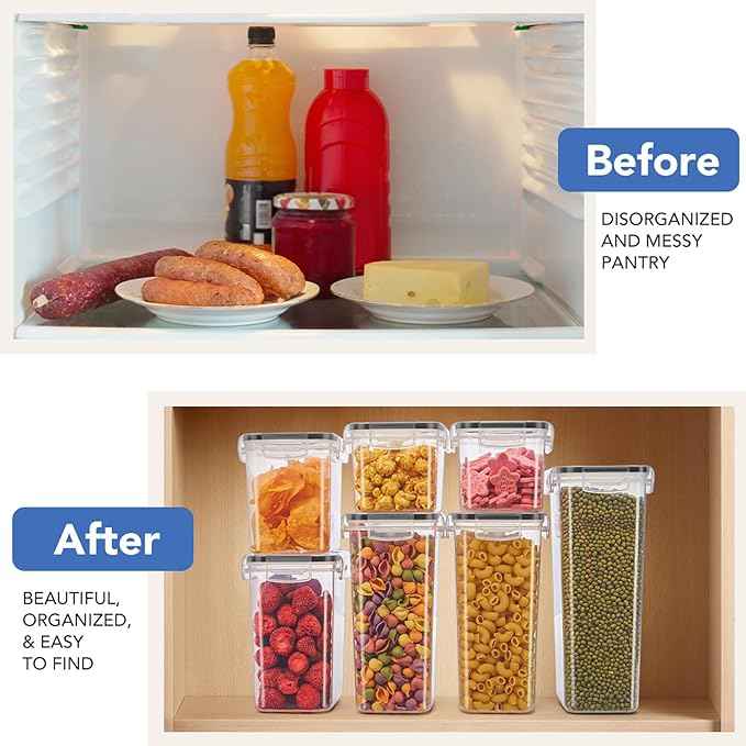 30 PCS Airtight Food Storage Containers with Lids, BPA Free Clear Plastic Kitchen and Pantry Organization and Storage Set for Flour, Sugar, Cereal, Pasta, Includes 30 Labels and Marker