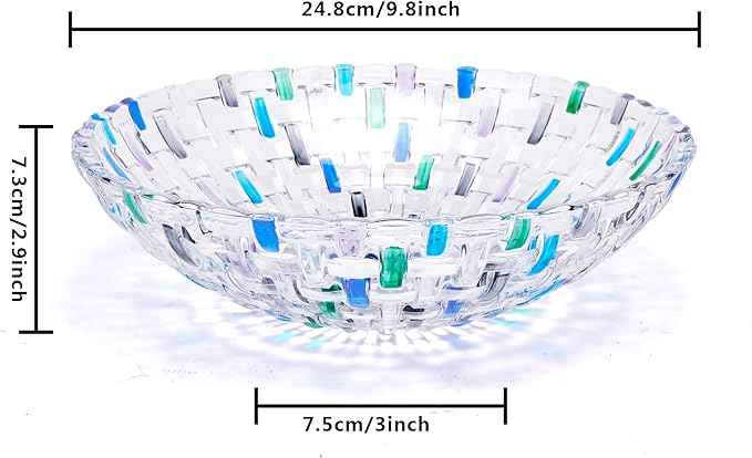 MAGCOLOR Hand Painted Blue Woven Glass Crystal Salad & Fruit Bowl Decoration,Centerpiece For Home,Office,Wedding Decor, Fruit, Snack, Dessert, Server (Blue)