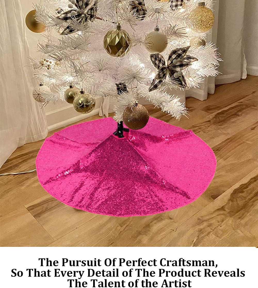 Partisout 48Inch Sequin Tree Skirt Christmas Skirts for Xmas Hawaii Rustic Cartoon Elegant Halloween Trees (Hot Pink)