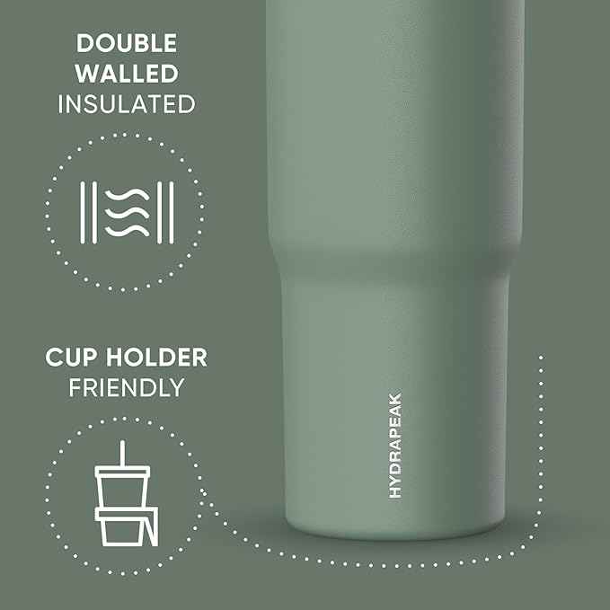 Hydrapeak Nomad 32 oz Tumbler with Handle and Straw Lid, Leakproof, Double Insulated, 32oz Cup, Stainless Steel | Sage Leaf