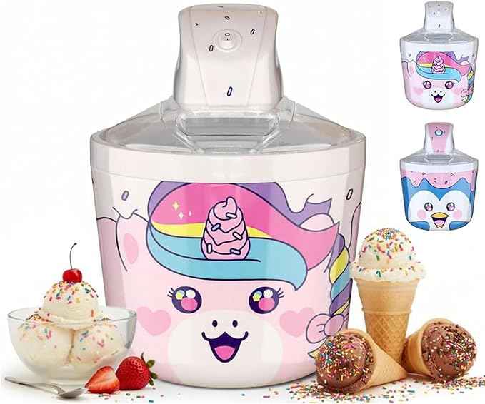 Cooler Concepts 1.2 Qt Unicorn Electric Ice Cream Maker for Kids - Best Countertop Ice Cream Machine for Homemade Soft Serve, Sorbet, Gelato, Frozen Yogurt - Fun Desserts for Families, Easy to Clean