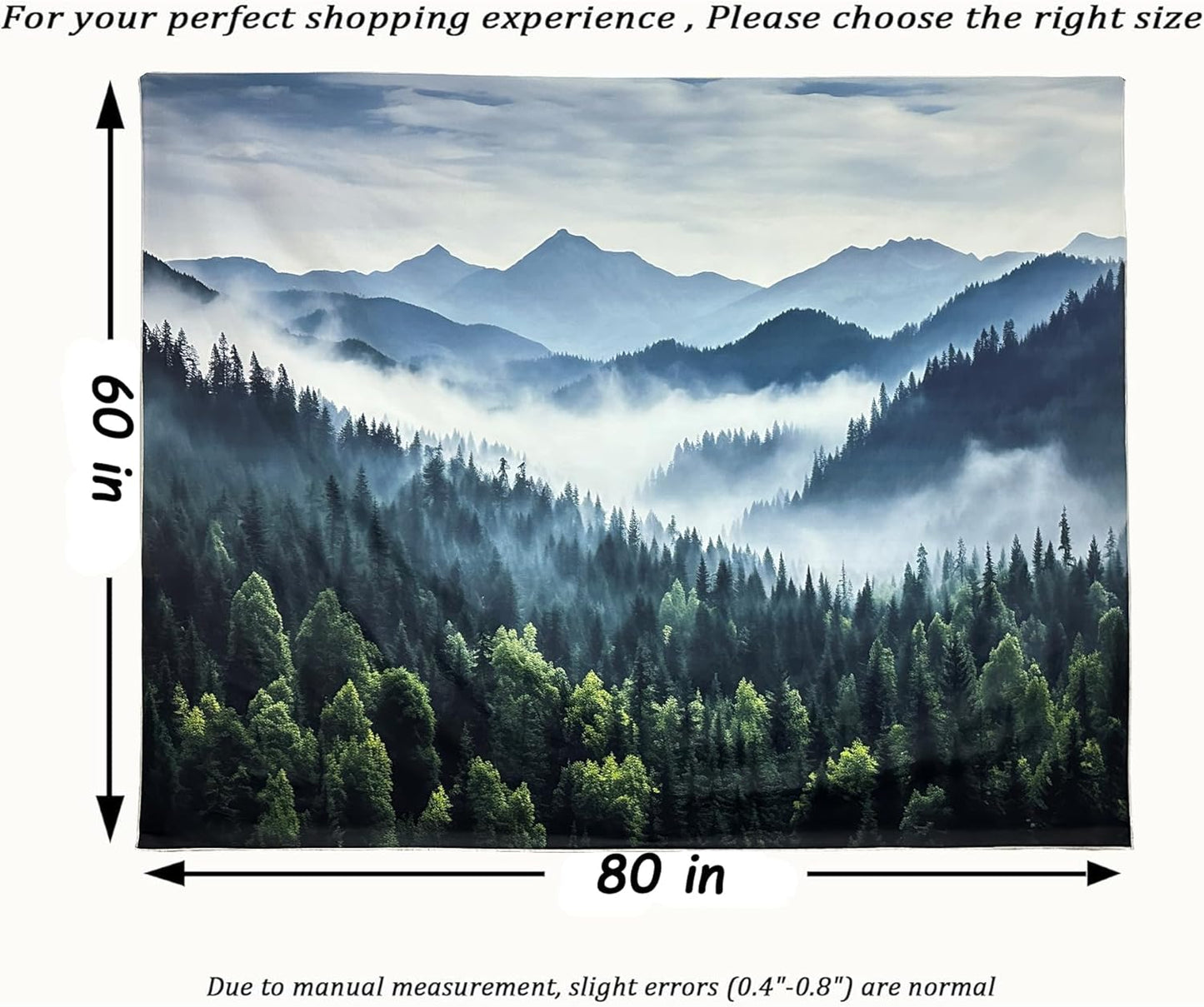 TUGCAY Misty Mountain Forest Tapestry Foggy Tree Tapestry Nature Scenery Landscape Wall Tapestries Aesthetic for Bedroom Living Room Dorm Office Decor 80 x 60 Inches