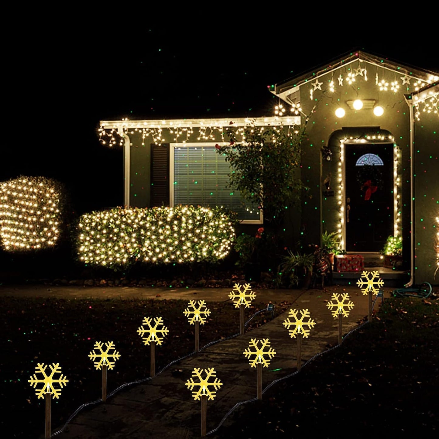 Christmas Solar Pathway Lights, Solar Snowflake Lights with Stake Landscape Outdoor Waterproof Christmas Decorations for Garden Yard Lawn Patio Walkway, 5 Pack
