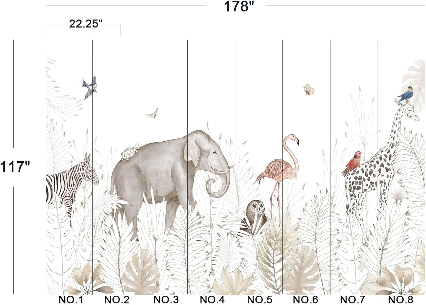 Elephant Zebra Animal Nursery Wallpaper Wall Mural 178" x 117"