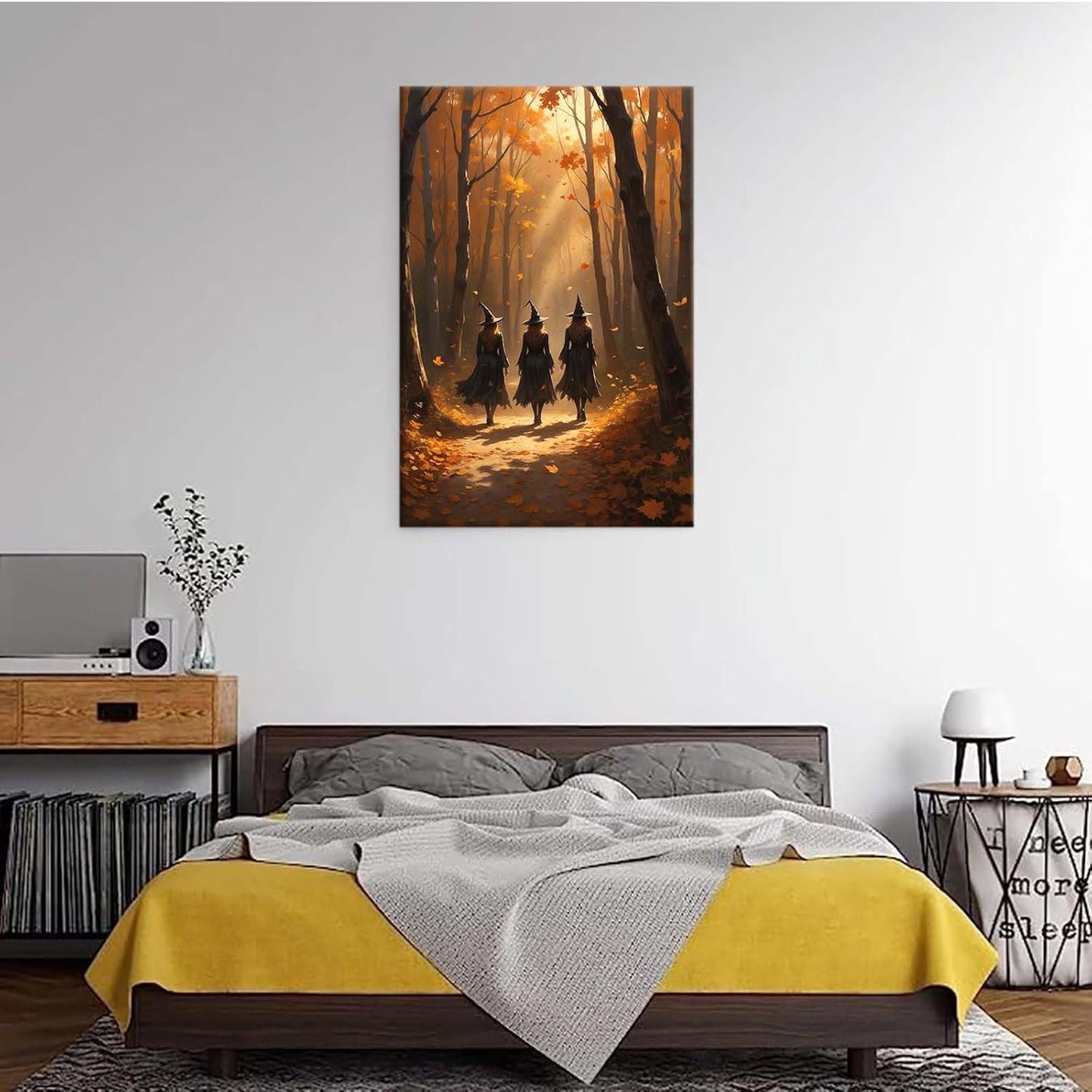 JFHCQJPK Three witches walking in the forest in autumn canvas painting gothic poster halloween print country witch wall art for home decoration20x30in Frameless