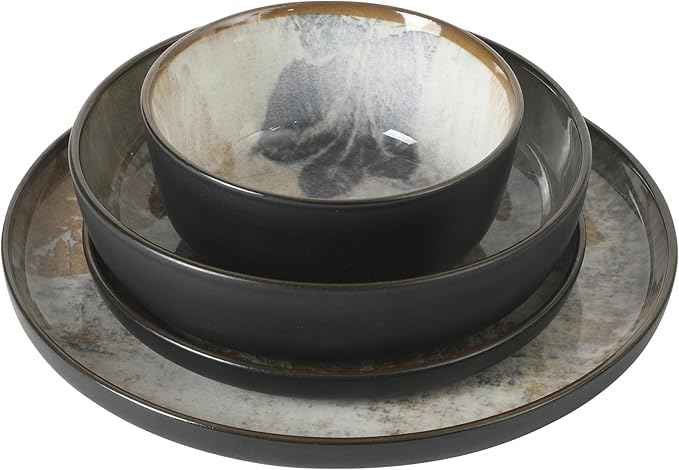 Gibson Elite Chantilly Hill 16-Piece Porcelain Dinnerware Set, Round Plates & Bowls, Multicolor Leaf Design, Microwave & Dishwasher Safe, Service for 4