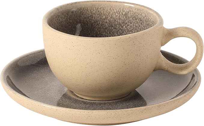 Gibson Elite Manila Bay 8-Piece Stoneware 5 oz Cup and Saucer Set, Reactive Glaze Espresso & Coffee Cups with Saucers, Assorted Colors