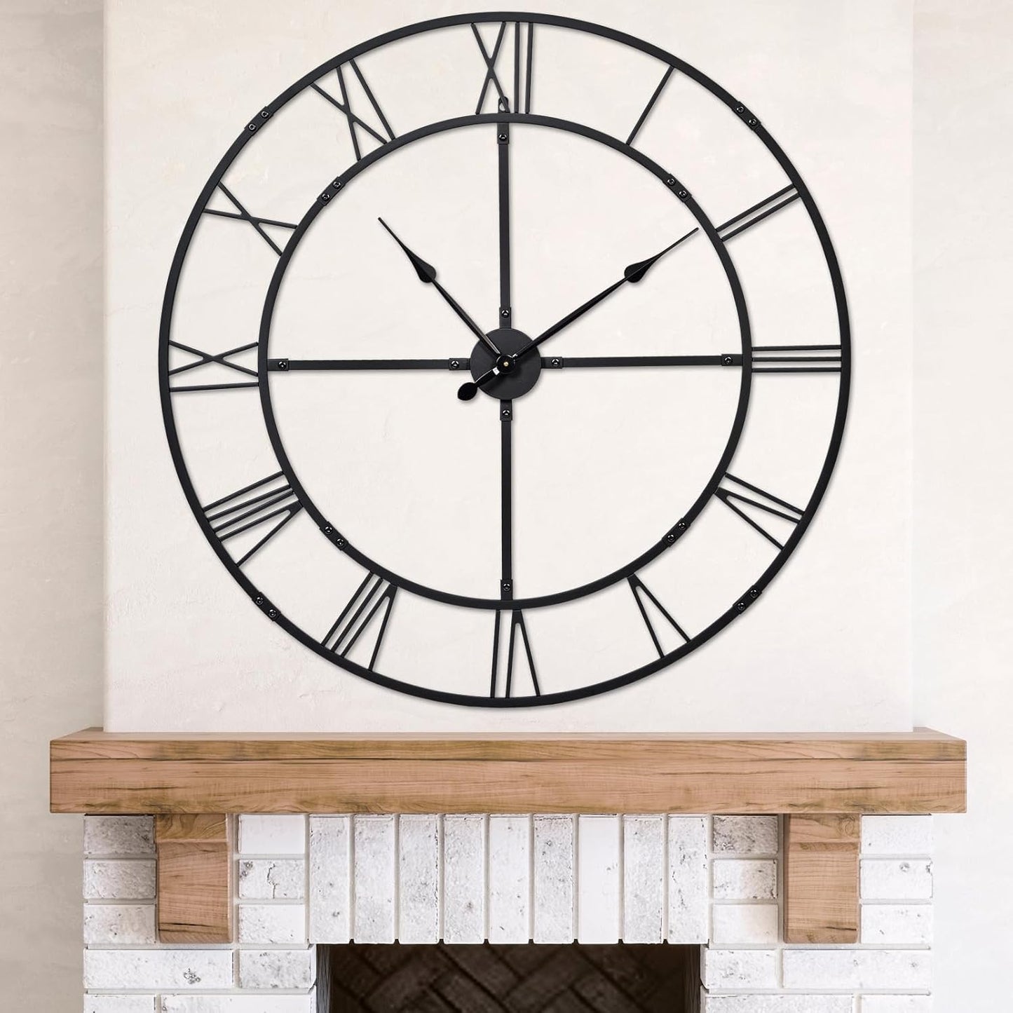 Extra Large 40 Inch Wall Clock for Living Room Decor – Silent Non-Ticking Modern Farmhouse Wall Clock, Oversized Decorative Metal Roman Numeral Clock, Black