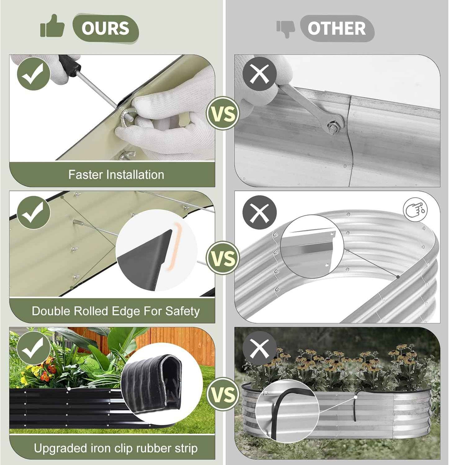 Galvanized Raised Garden Bed Outdoor- Raised Beds for Gardening| Metal Planter Box, Steel Raised Garden Bed Kit with Safety Edging and Gloves for Vegetables, Flower, Herbs (8x2x1FT, Gray)