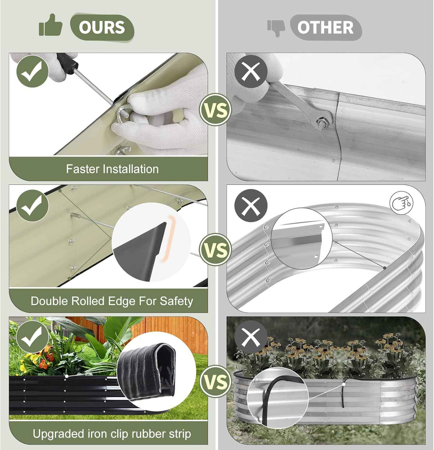 Galvanized Raised Garden Bed Outdoor- Raised Beds for Gardening| Metal Planter Box, Steel Raised Garden Bed Kit with Safety Edging and Gloves for Vegetables, Flower, Herbs (8x2x1FT, Gray)
