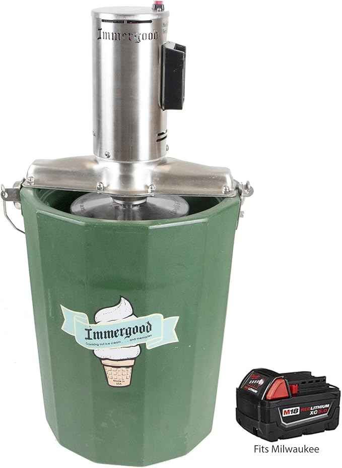 6 qt - Battery Powered Ice Cream Maker - Stainless Steel (Fits DeWalt 20v / Milwaukee 18v)