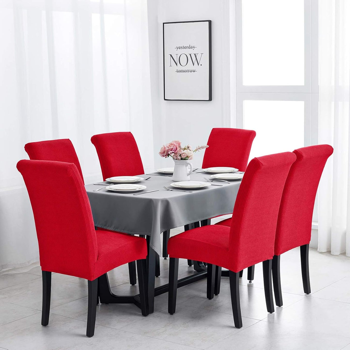 Joccun Chair Covers for Dining Room Set of 2, Dining Chair Slipcovers Stretch Dining Room Chair Covers Seat Protector,Washable Parsons Chair Cover for Home,Hotel,Banquet(Ruby,2 Pack)