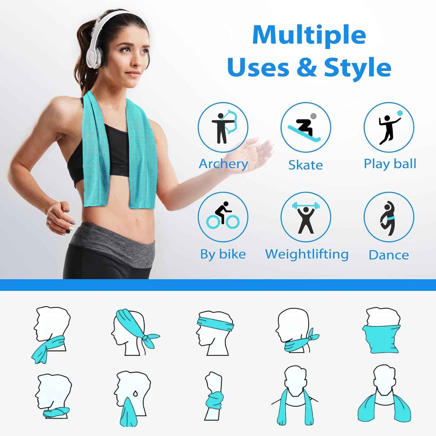 Cooling Towels - 5 Pack Gym Towels, Gym Towel for Working Out, Yoga Towel, Quick Dry Towel for Running, Camping, Fitness & More Activities