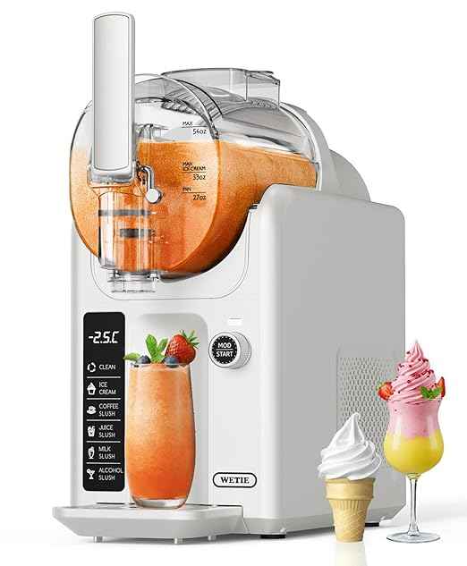 WETIE Slushie Machine, 82oz Slushy Machine for Home with Adjustable Temperature, LED Display, 6 Presets Frozen Drink Maker for Ice Cream, Smoothie, Frappés, Margarita, Milkshake, Auto-Clean