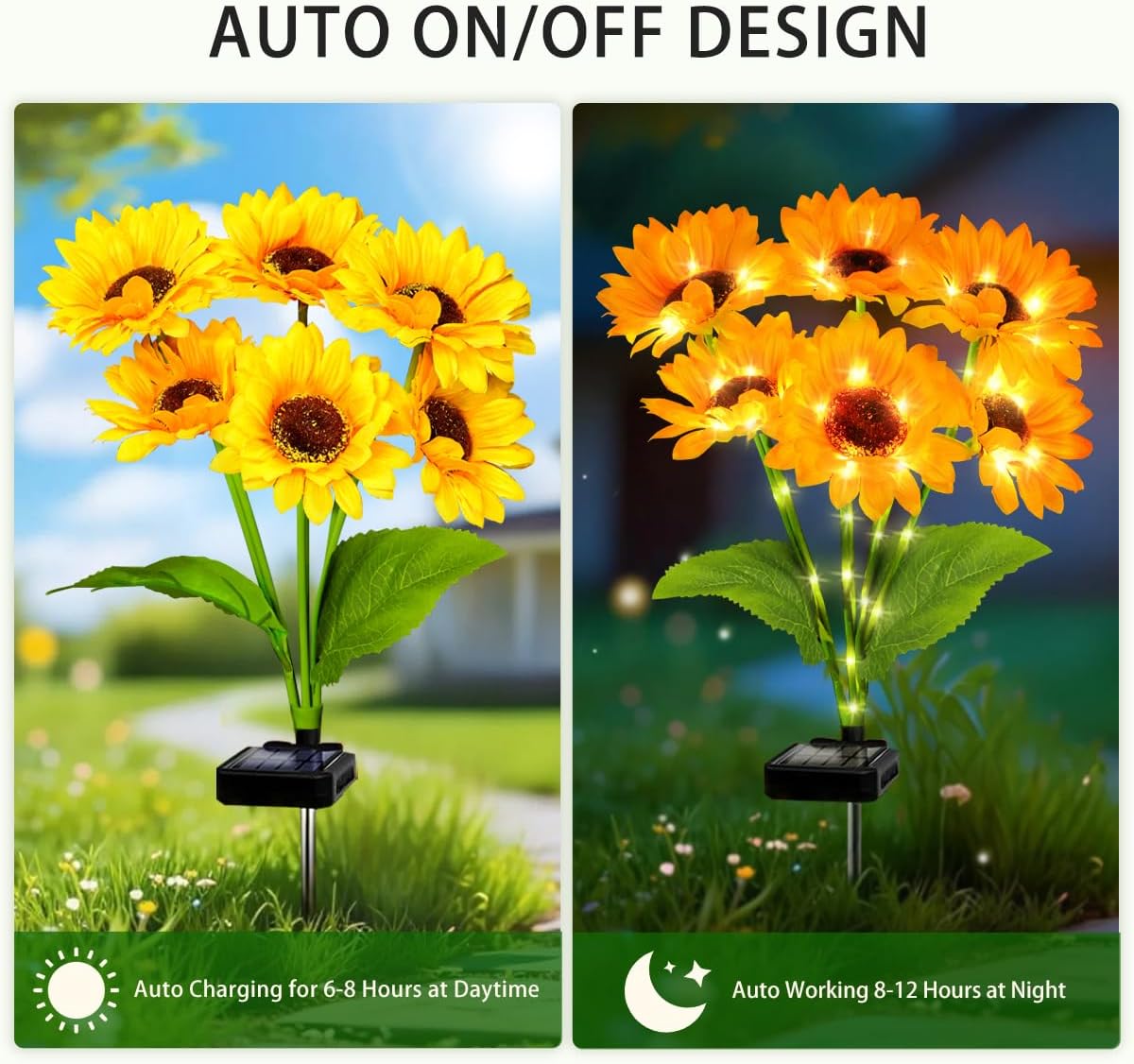 Solar Lights Outdoor, Gift for Women, Mom Grandma, 6 Pack with 36 Solar Sunflower Lights, Solar Flower Lights Waterproof, Sunflower Outside Decorative Stake Light for Landscape Yard Patio Lawn Pathway