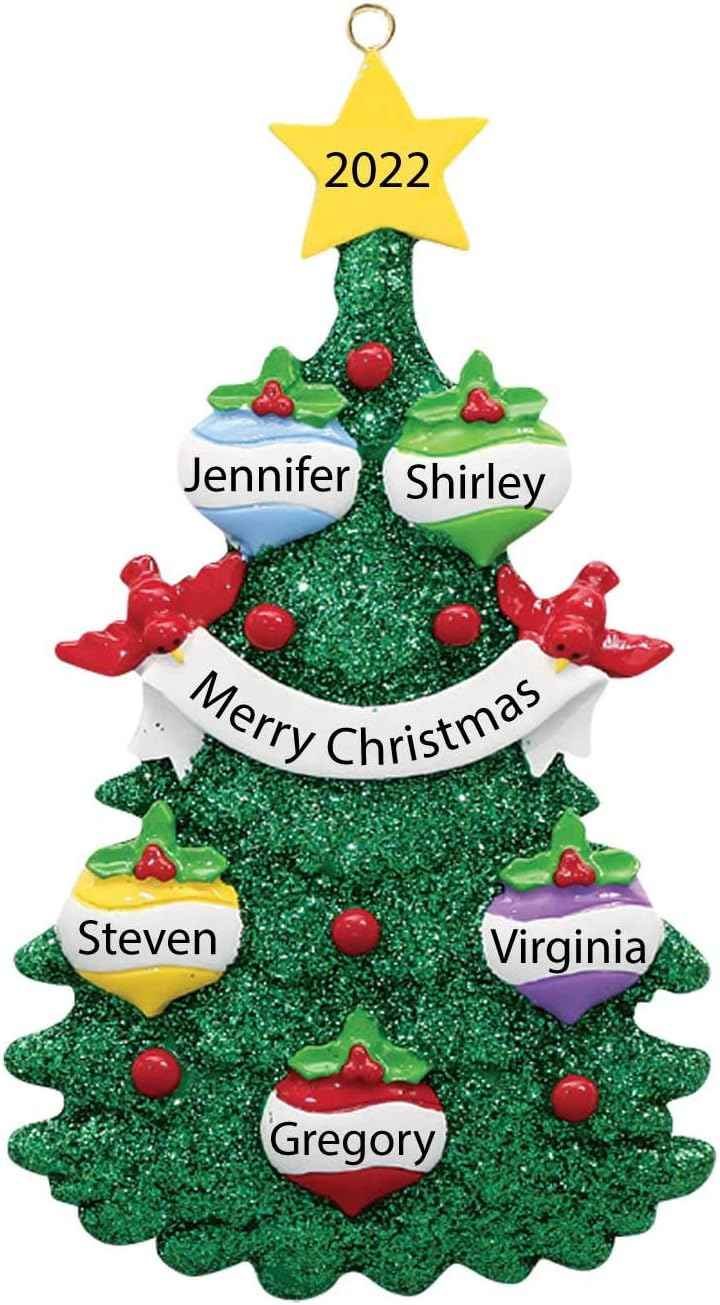 3D Baubles Family of 5 Christmas Ornament 2025 Personalized Family Christmas Ornaments 2025 | Red Cardinals in Green Personalized Tree Ornaments Customizable Gifts Xmas Balls of Five Ornament Star