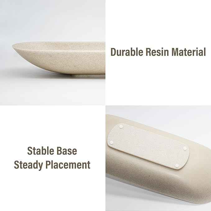 LIN CHUAN Large Decorative Bowl for Home Decor - Long Dough Bowl with Anti Slip Base for Table Centerpieces - Beige Minimalist Design Dough Decor Bowl for Coffee Table, Dining Table Centerpiece