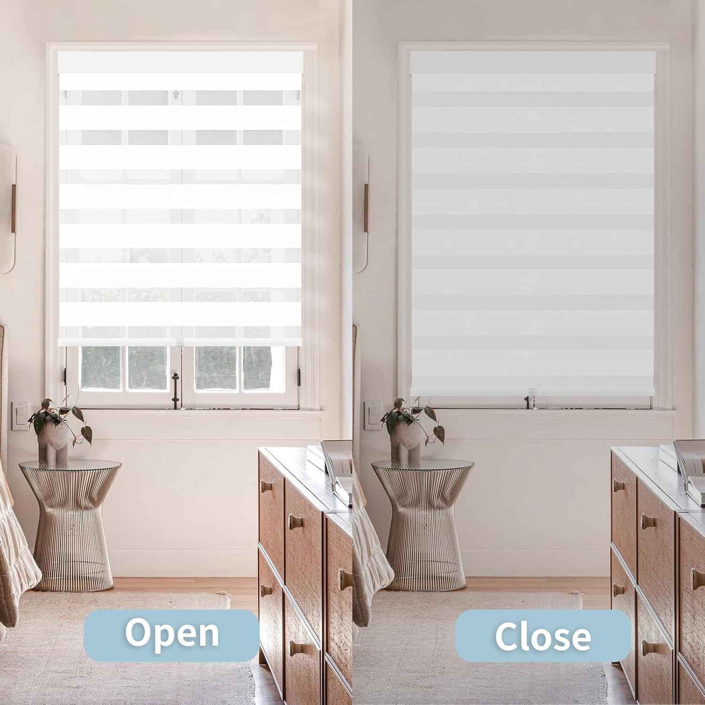 Cordless Zebra Blinds for Windows (35" W X 72" H, White) Free-Stop Zebra Roller Shades Dual Layer Light Filtering Privacy for Day and Night, Light Control for Home, Bedroom, Office