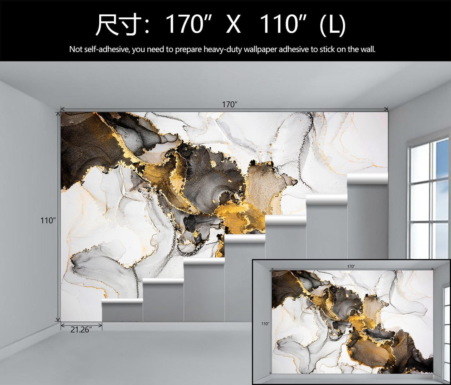 WFBHUA-White and Gold Marble Wallpaper Abstract Art Photo Wall Murals for Living Room Bedroom (Not Peel and Stick)