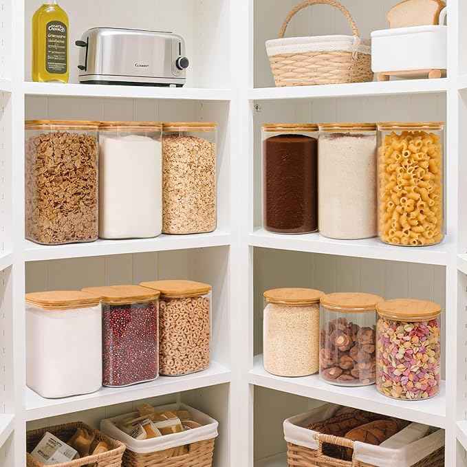 ComSaf Half Gallon Cookie Jar, Large Glass Jar with Lid Set of 2, 1.8 Qt Glass Food Storage Containers, Flour Sugar Storage Containers for Candy Cereal Nuts Beans, Canisters Sets for The Kitchen
