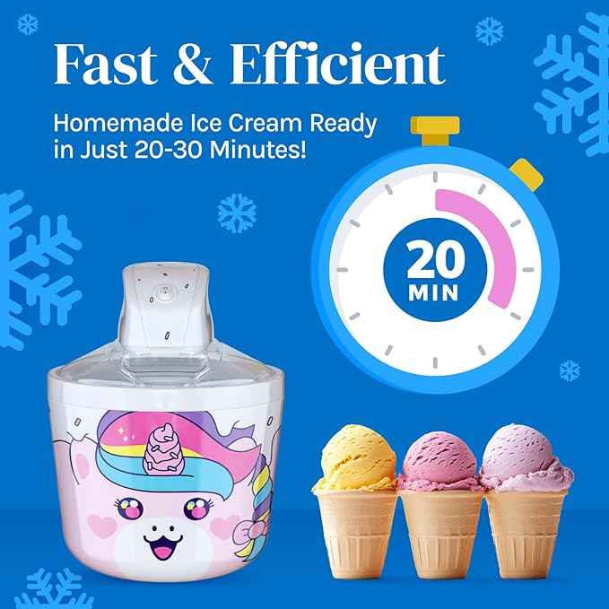 Cooler Concepts 1.2 Qt Unicorn Electric Ice Cream Maker for Kids - Best Countertop Ice Cream Machine for Homemade Soft Serve, Sorbet, Gelato, Frozen Yogurt - Fun Desserts for Families, Easy to Clean