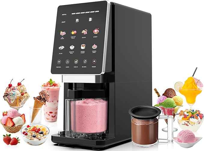 Ice Cream Maker & 10-in-1 Frozen Treat Maker, 20 oz 1 Pint, Mix-In + Re-Spin for Creamy Texture, Gelato, Sorbet, Slushie, Frozen Yogurt & Smoothie Bowls Machine for Homemade, Recipe Guide
