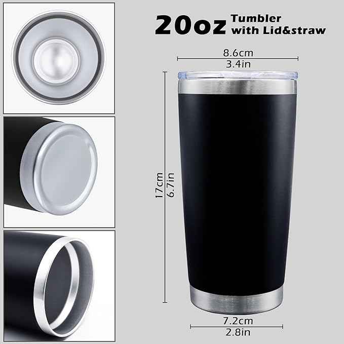 AIANJI 20oz Tumbler Bulk Stainless Steel Tumblers with Lid Vacuum Insulated Double Wall Travel Coffee Mug Powder Coated Tumbler Cup for Hot and Cold Drinks(Black, 12 pack)