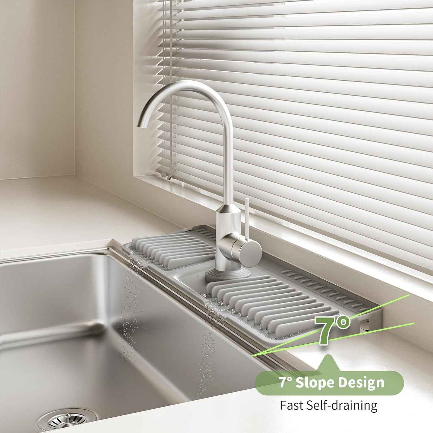 Faucet Mat for Kitchen Sink, 2025 New Silicone Sink Splash Guard, 7°Slope Fast Self-draining, Fast Drying Tidy Faucet Mat Splash Guard