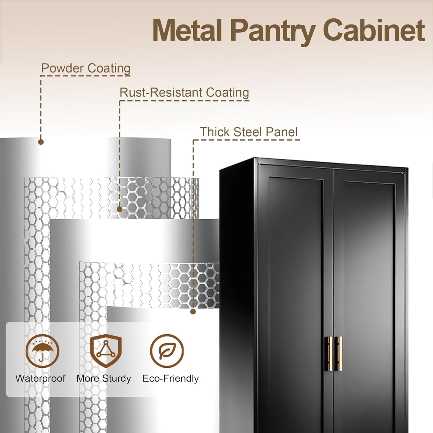 71" Tall Kitchen Pantry Cabinet, Metal Kitchen Pantry Storage Cabinet with Doors and 4 Adjustable Shelves, Freestanding Pantry Cupboard for Living, Dining Room, Black