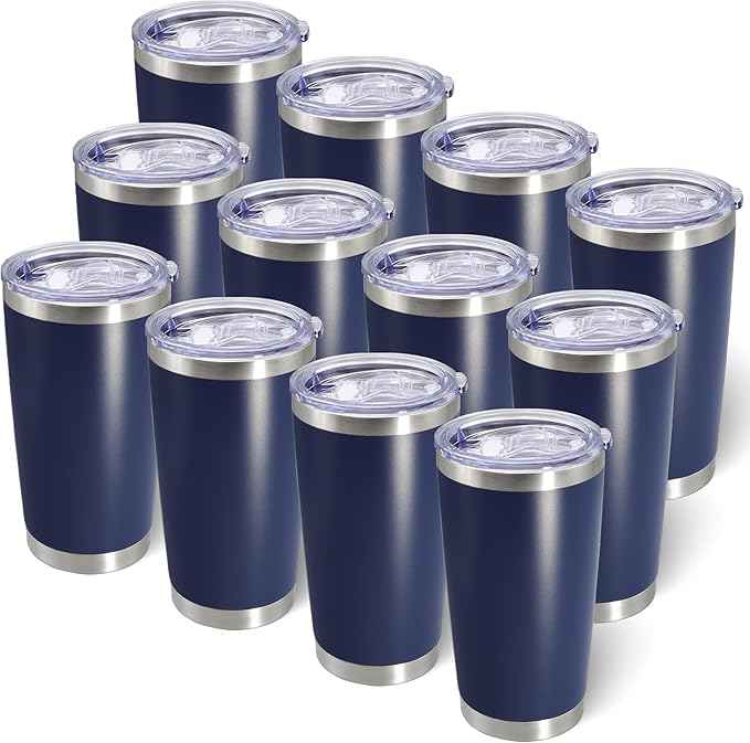 AIANJI 20oz Tumbler Bulk Stainless Steel Tumblers with Lid Vacuum Insulated Double Wall Travel Coffee Mug Powder Coated Tumbler Cup for Hot and Cold Drinks(Navy Blue, 12 pack)