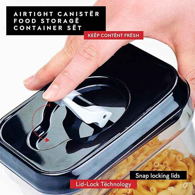 DWËLLZA KITCHEN Airtight Food Storage Containers with Lids - 5 Piece Set - Kitchen Accessories Food Containers - Pantry Organization and Storage - Clear Plastic BPA-Free - Keeps Food Fresh & Dry