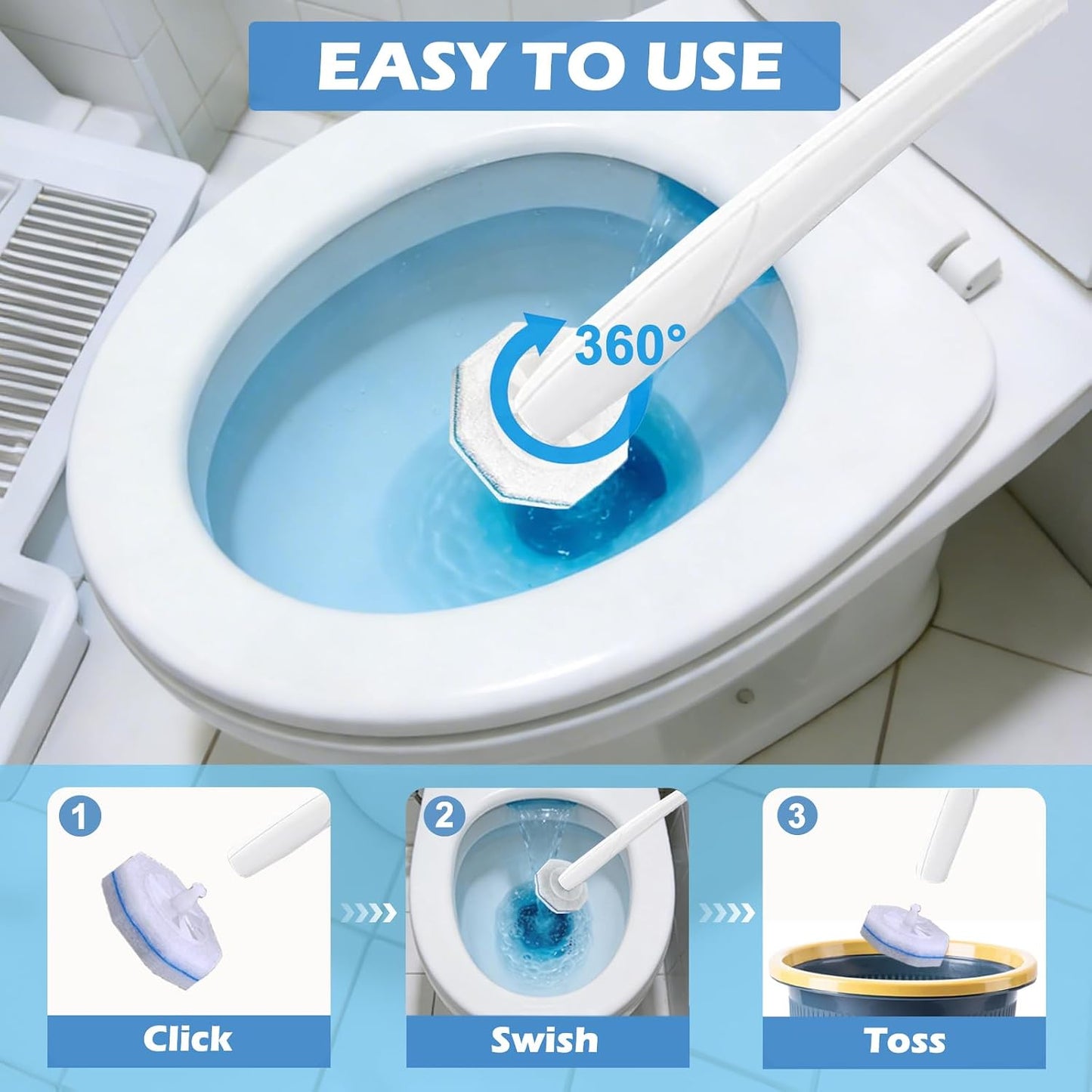 60 Count Toilet Wand Refills, Compatible with Clorox Toilet Wands, Disposable Scrubbing Pads for Toilet Bowl Cleaning, No Falling Apart, Deep Bathroom Cleaning Refills
