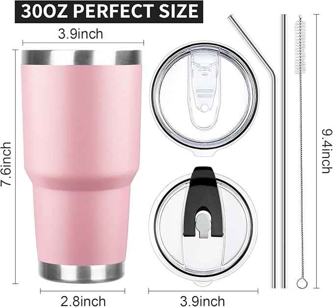 30 oz Tumbler with Lids and Straws Double Wall Vacuum Insulated Tumbler Cup,Stainless Steel Leak-proof Thermal Tumbler Travel Coffee Mug for Cold and Hot Drinks,Sakura Pink
