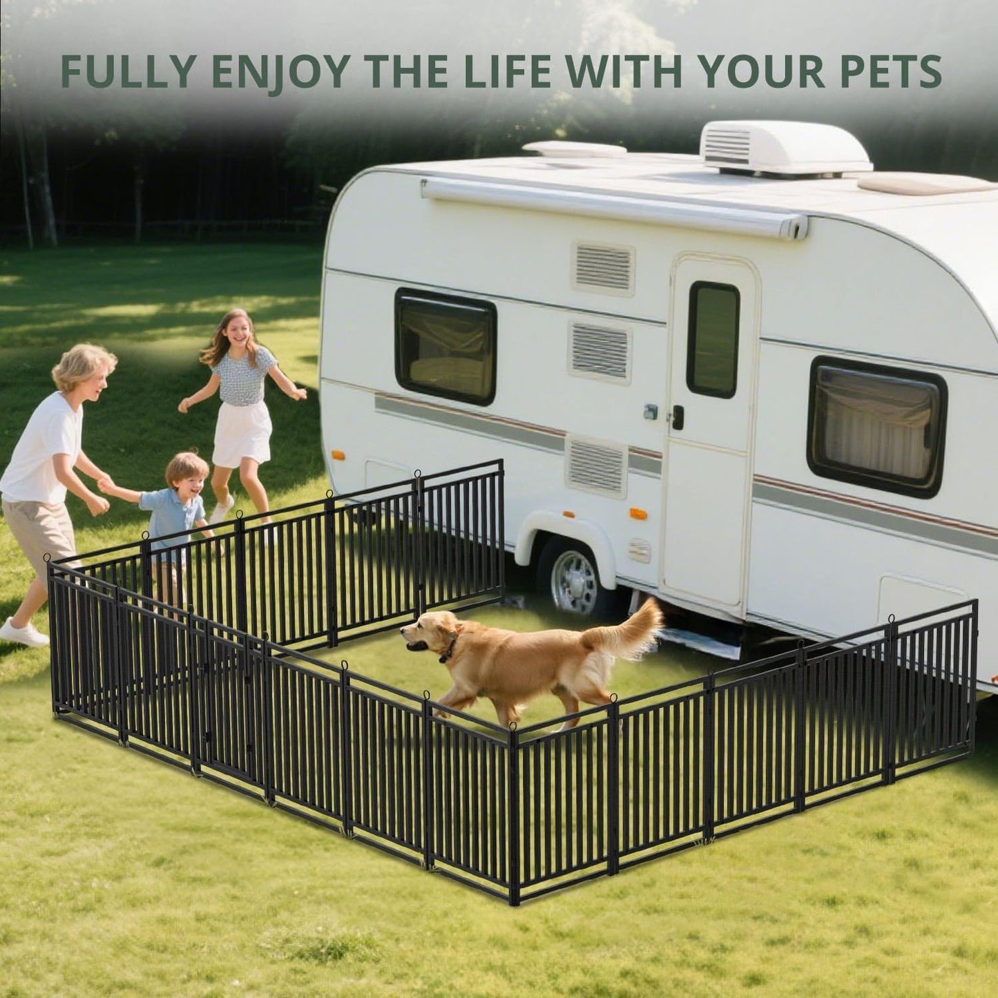 Dog Fence Outdoor Indoor, 47 Inches Height 08 Panels(1gate & 7panels) Dog Playpen for Large/Medium/Small Dogs Metal Dog Pen for Yard Camping and RV [Black-Silver]
