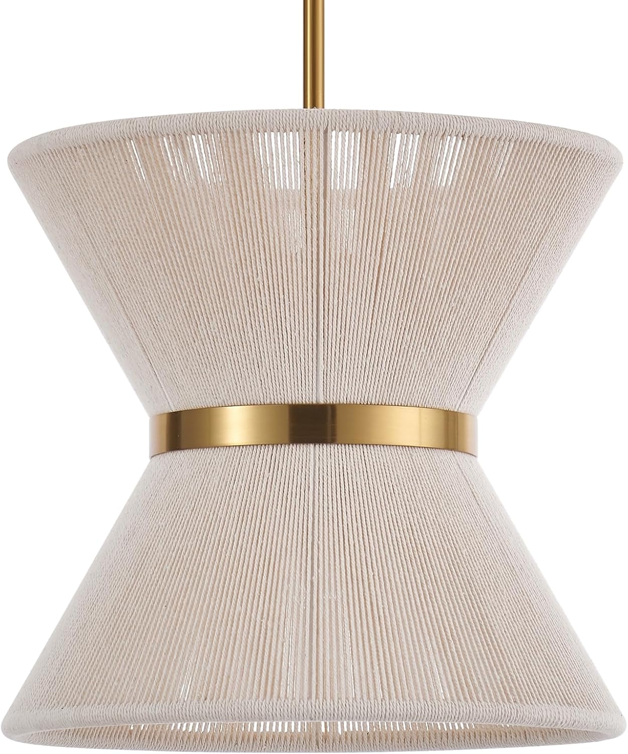 Hand Woven Boho Pendant Light Coastal Mini Modern Chandelier Adjustable Transitional Minimalist Pendant Lighting Fixtures for Kitchen Island Dining Room, White, Dia 12.2”, UL Listed