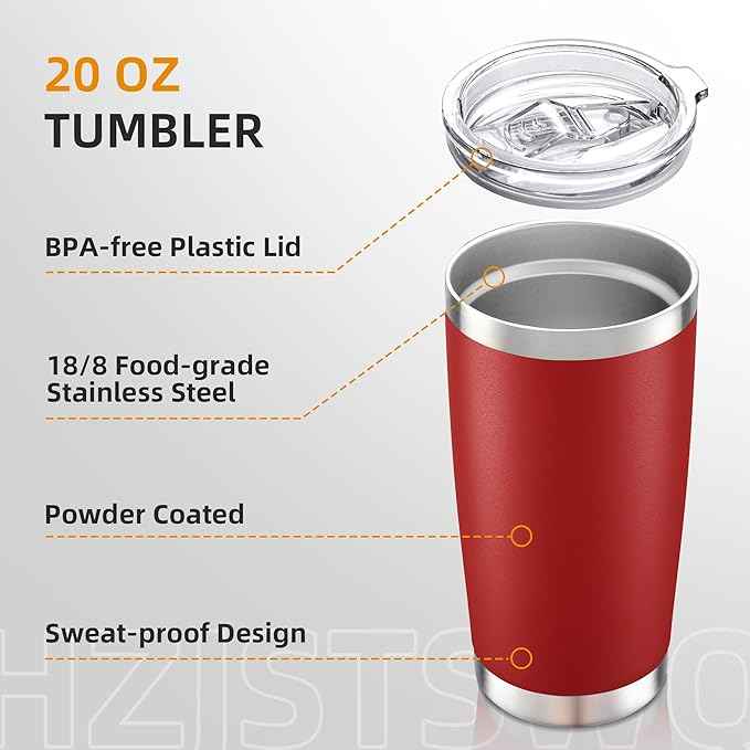 20 oz Tumbler with Lid Stainless Steel Insulated Tumblers Double Wall Vacuum Coffee Mug Powder Coated Tumbler Cups for Cold and Hot Drinks, Wine Red, 1 pack