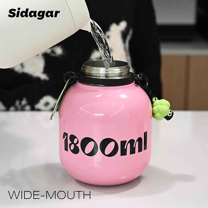 60 oz Big Gallon Water Bottle with Straw and Carry Handle, Pink Wide Mouth Vacuum Water Jug, Insulated Stainless Steel Bottles Easy Carry Tumbler for Women