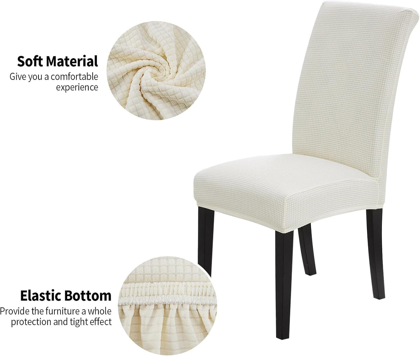 Joccun Chair Covers for Dining Room Set of 4, Dining Chair Slipcovers Stretch Dining Room Chair Covers Seat Protector,Washable Parsons Chair Cover for Home,Hotel,Banquet(Ivory,4 Pack)