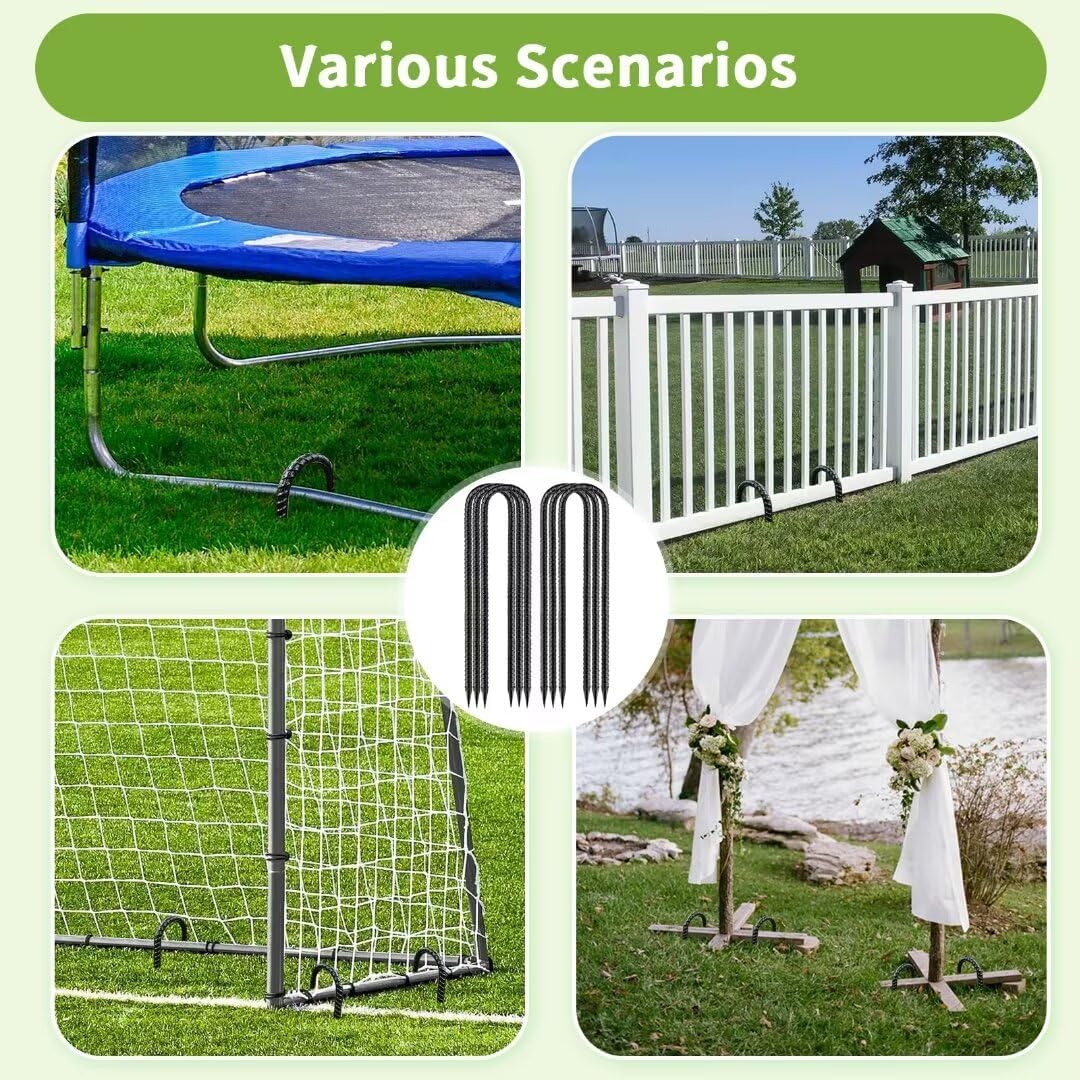 Rebar-Stakes-12-Inch, Ground Stakes Heavy Duty U-Hook Black Coated Anti-Rust Heavy Duty Ground Anchors for Garden Dog Fence Chicken Coop Christmas Decorations Deer Fence 8pcs