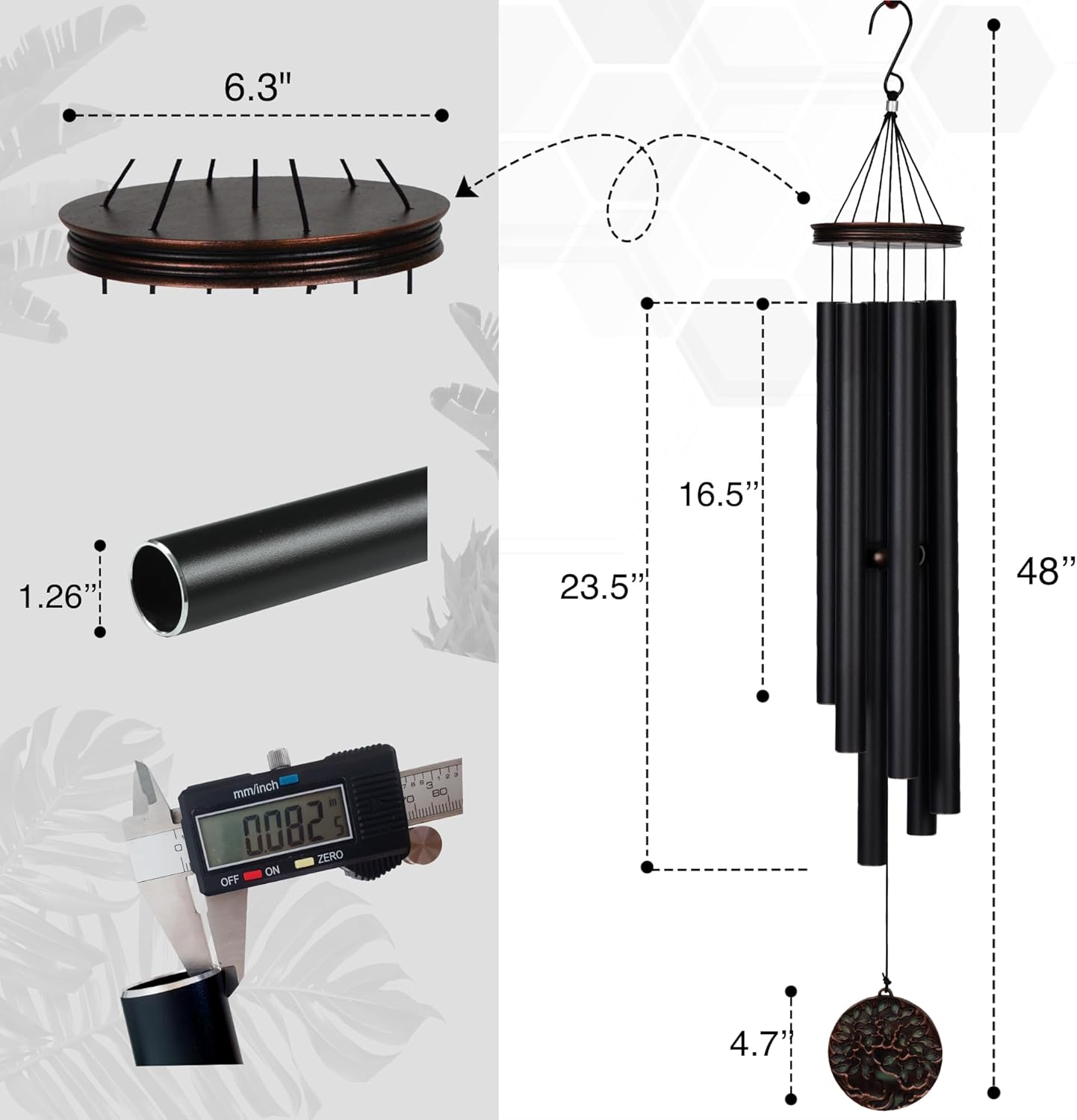 Vanquer Large Wind Chimes for Outside Deep Tone - 46'' Wind Chimes Outdoor Clearance, Memorial Windchimes, Sympathy Gift, Outdoor Décor, Patio, Home Décor, Vintage Black (46" Tree of Life)