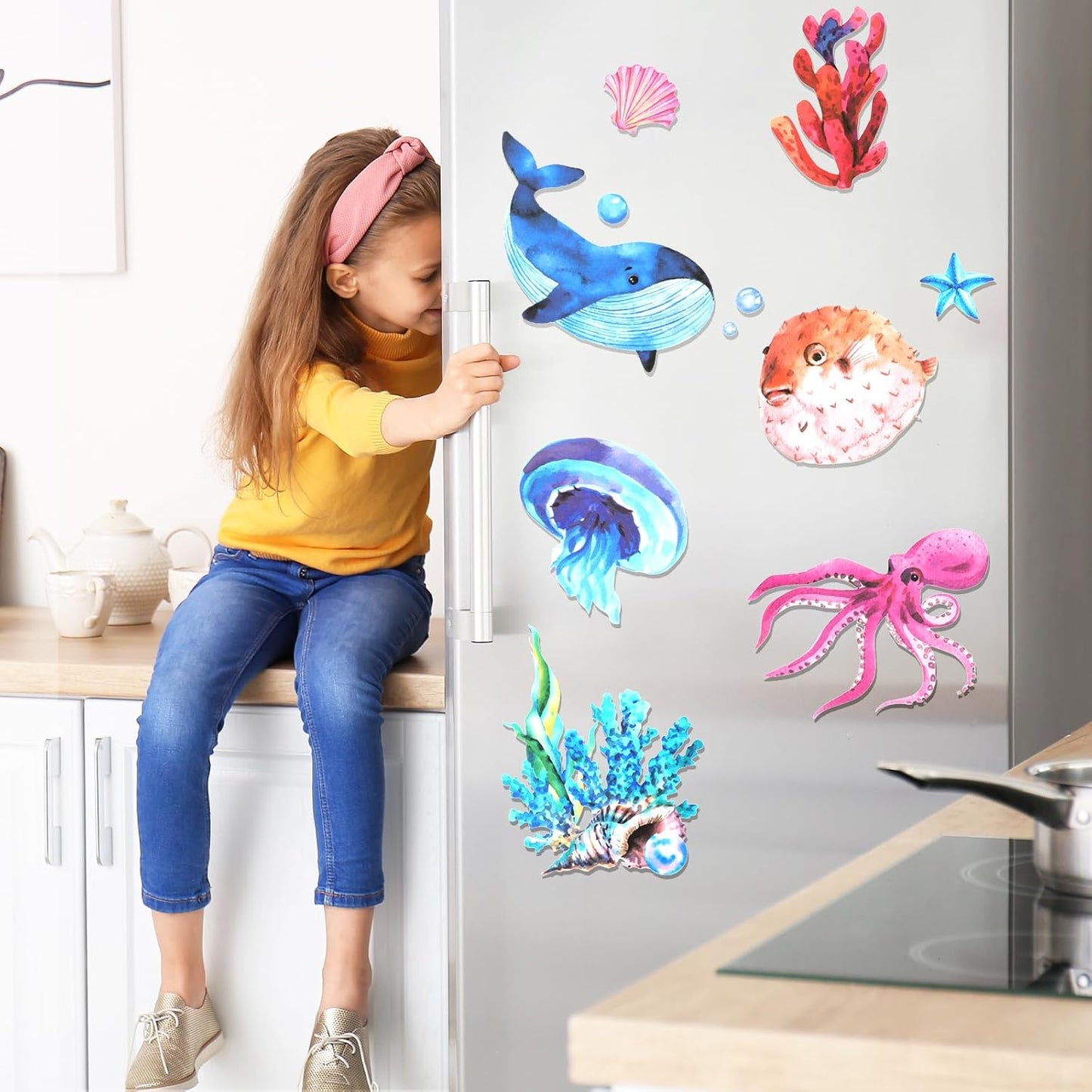 HOWAF 8 Sheets Ocean Animal Window Clings for Under The Sea Party Window Decorations, Sea Life Window Decals for Summer Party Home Decor, Under The Sea Animal Window Stickers