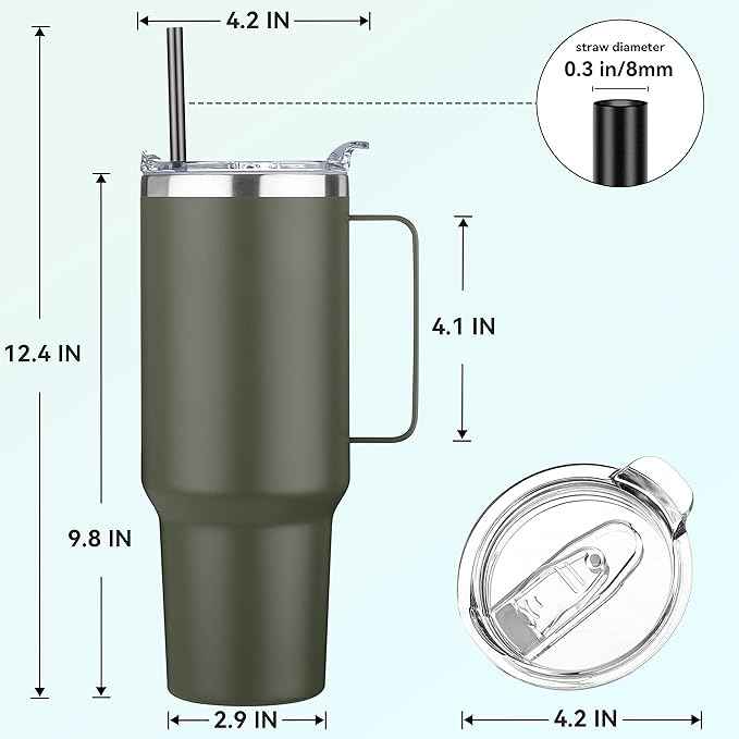 HASLE OUTFITTERS 40 oz Stainless Steel Tumbler with Handle, Vacuum Insulated Tumblers Bulk, Reusable Double Wall Travel Coffee Mug, Durable Powder Coated Water Bottle(Army Green, 1)