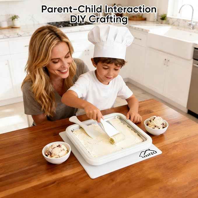 Rolled Ice Cream Maker - 304 Stainless Steel Cool Plate with 2 Spatulas and Lid, Instant DIY Ice Cream Roller Tray for Family Fun (White)