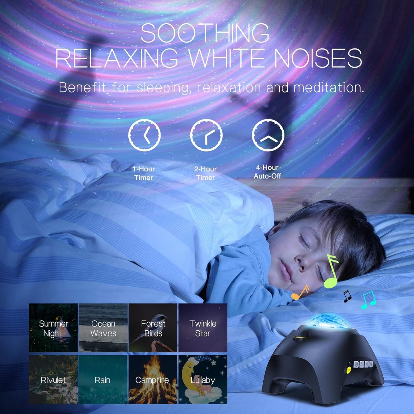Northern Galaxy Light Aurora Projector with 33 Light Effects, Night Lights LED Star Projector for Bedroom Nebula Lamp, Remote Control, White Noises, Bluetooth Speaker for Parties, Jet Black